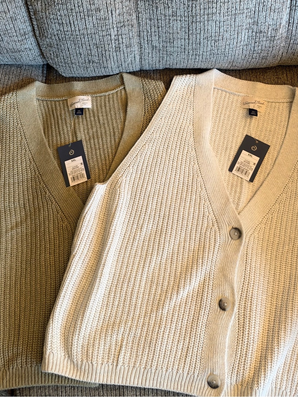 V-Neck Cardigan Sweater - Cream & Olive